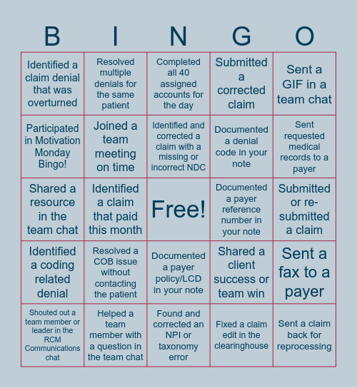 Motivation Monday Bingo Card