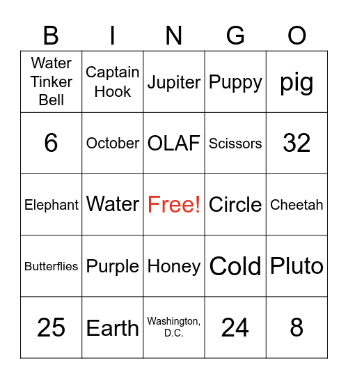 Random 5th Grade Bingo Card