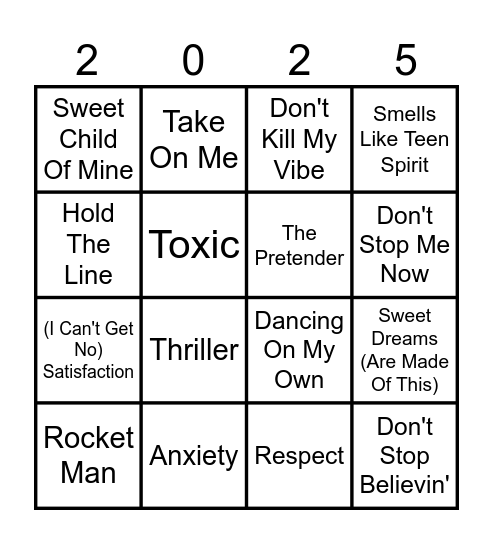 KBM Music Bingo Card
