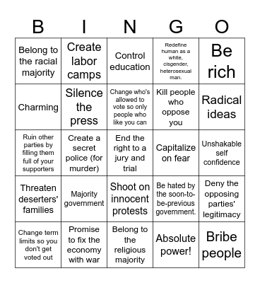 "Are they a dictator" Bingo! Bingo Card