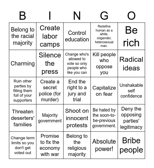 "Are they a dictator" Bingo! Bingo Card