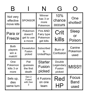 Then we fight bingo UP Fusions Bingo Card