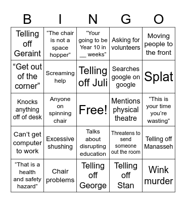 Miss Mason Bingo Card