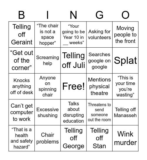 Miss Mason Bingo Card