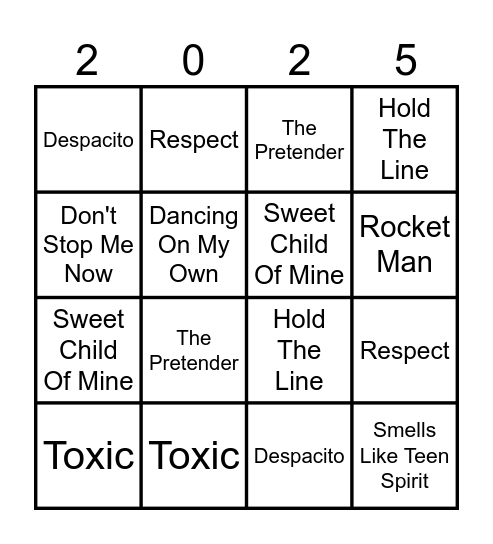 KBM Music Bingo Card