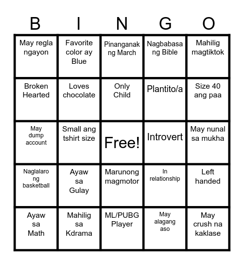 JHS BINGO Card