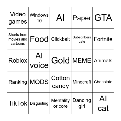 The ultimate YouTube bingo Card