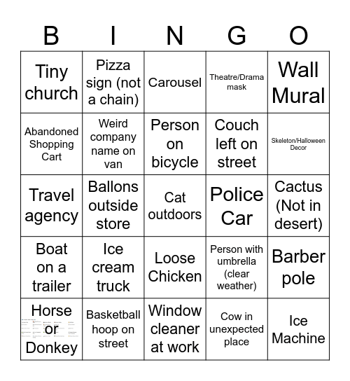 geoguessr Bingo Card