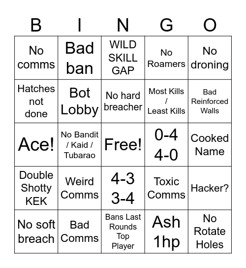 Siege KEK Bingo Card