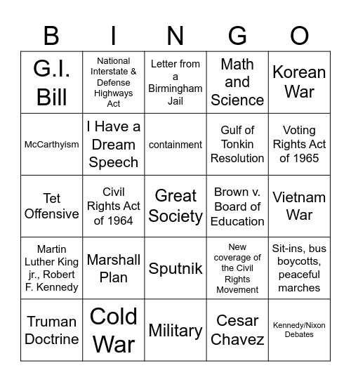 SSUSH20 - 21 Bingo Card
