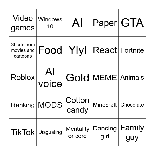 The ultimate YouTube bingo Card