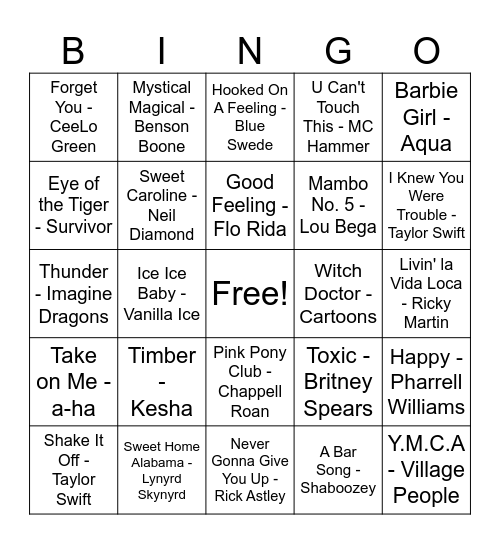 Music Bingo 2 Bingo Card
