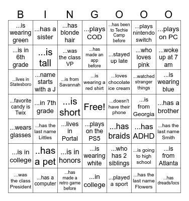 Techie Camp People Bingo Card