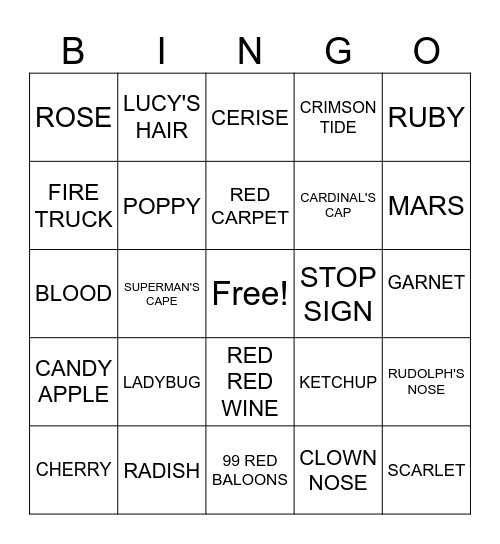 RED Bingo Card