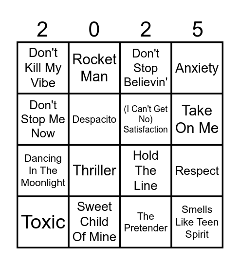 KBM Music Bingo Card