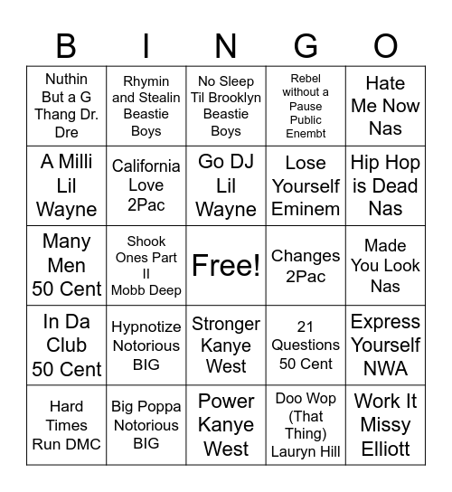 Old School vs Millennial Rap Bingo Card