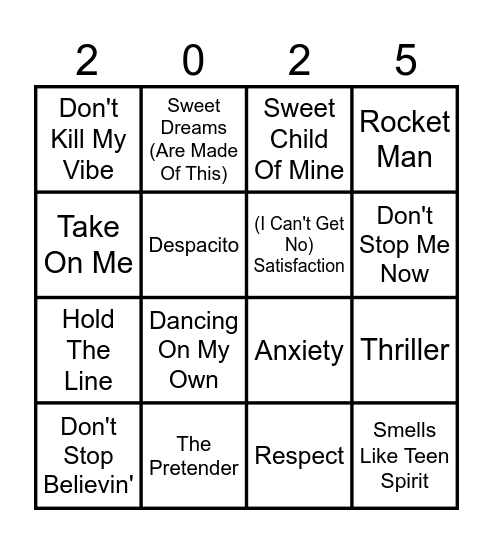 KBM Music Bingo Card