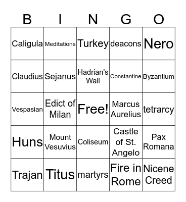 Rotten Roman Review Bingo Card
