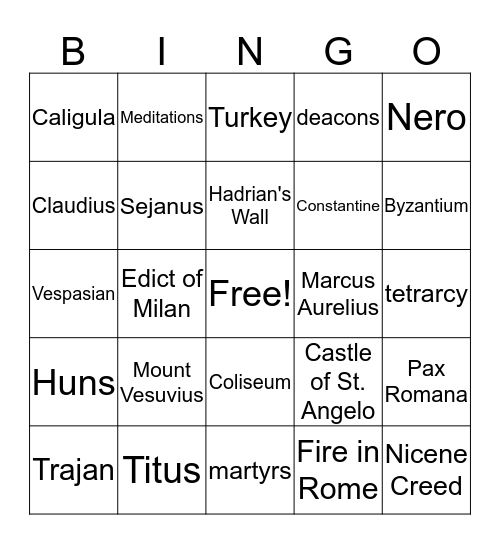 Rotten Roman Review Bingo Card