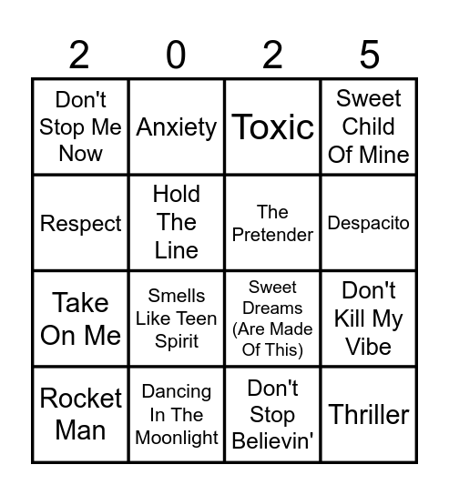KBM Music Bingo Card