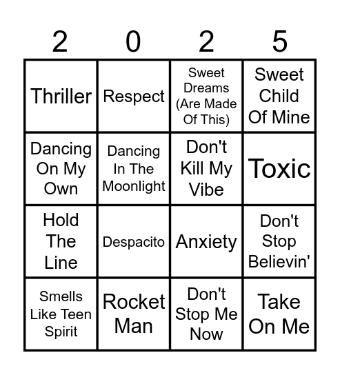 KBM Music Bingo Card