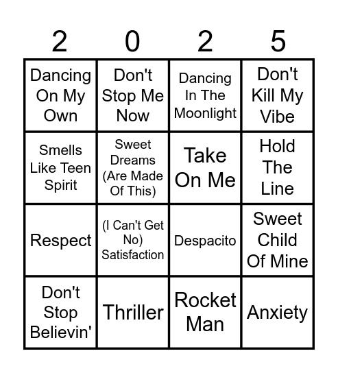 KBM Music Bingo Card