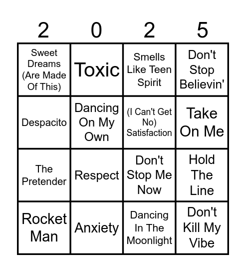 KBM Music Bingo Card