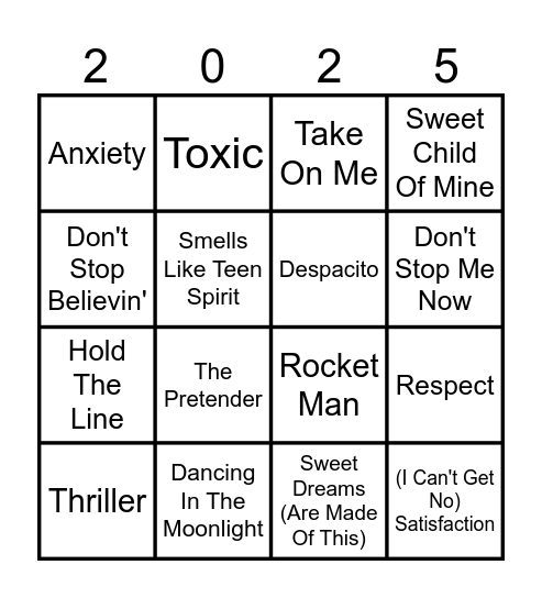 KBM Music Bingo Card