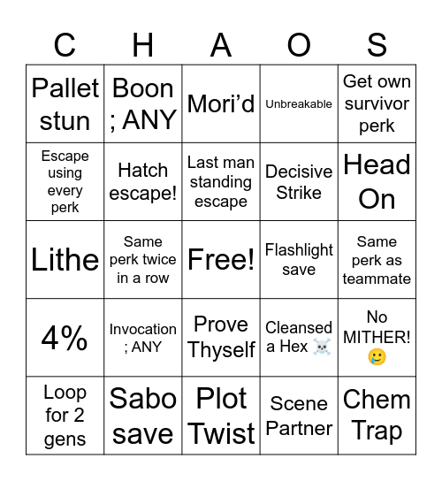 Chaos Shuffle Bingo Card