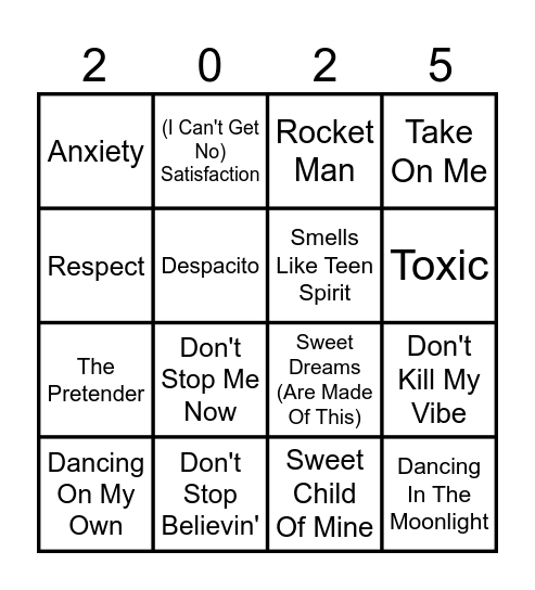 KBM Music Bingo Card
