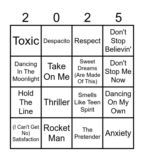 KBM Music Bingo Card