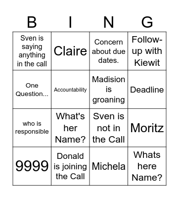 Kiewit Cadence Bullshit Bingo Card