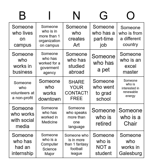 Networking Bingo Card