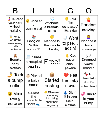 Pregnancy Bingo Card