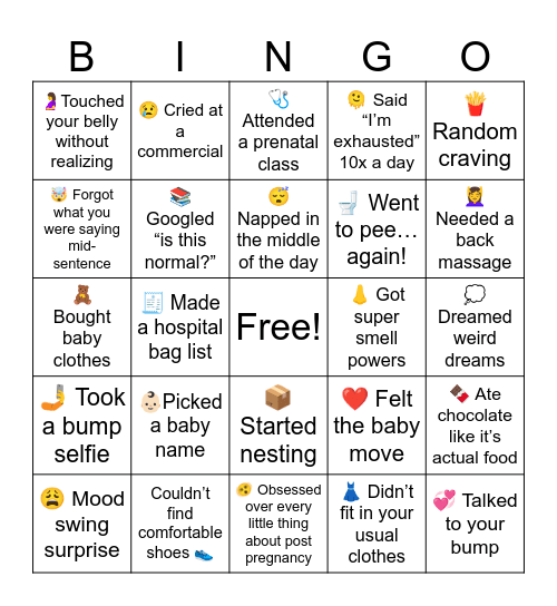 Pregnancy Bingo Card