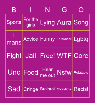 4 way bingo Card