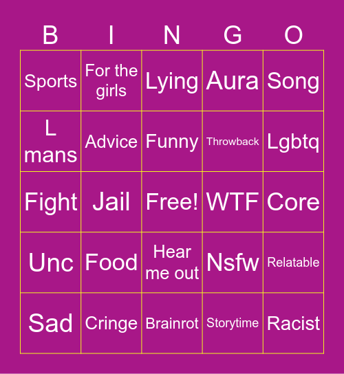 4 way bingo Card