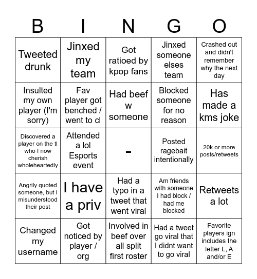 Lck twt bingo Card