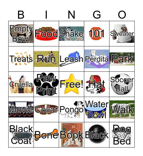 101 Dalmatians Bingo Card