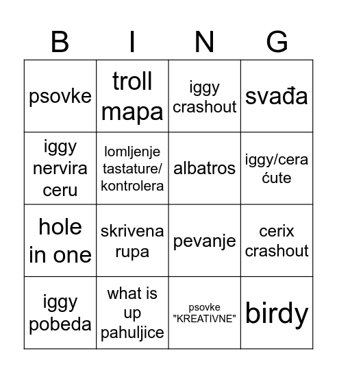 iggy cera GOLF IT Bingo Card