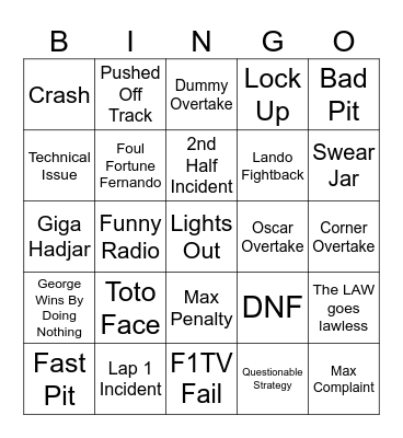 Aw sure, bud, let's go racing in Canada. Bingo Card