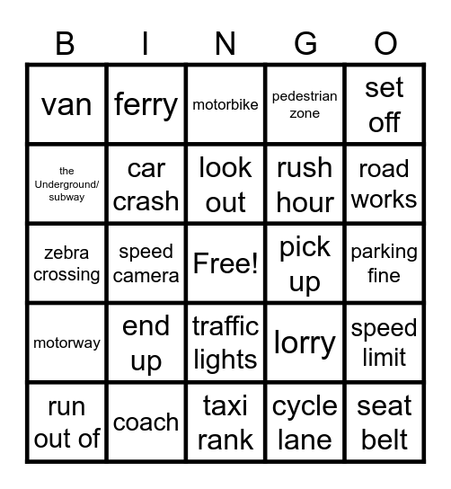 transport Bingo Card