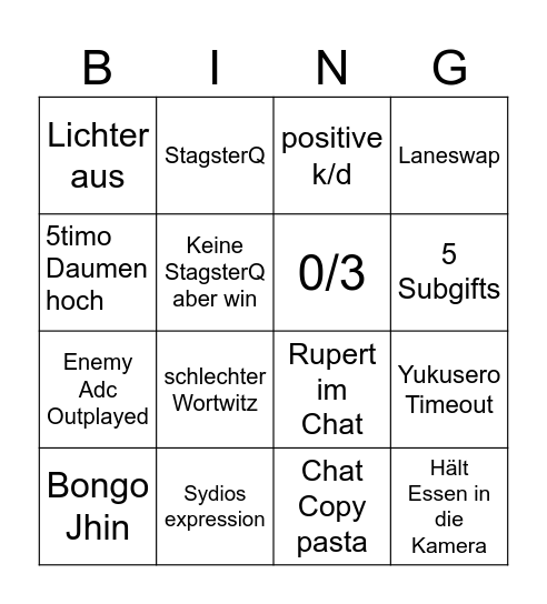 StagsterBingo Card