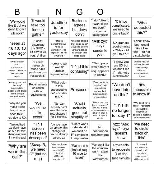 Nexus Bingo Card