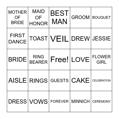 WEDDING BINGO Card