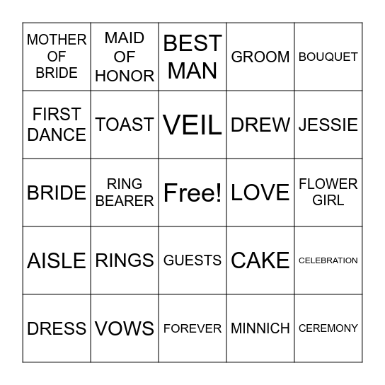 WEDDING BINGO Card