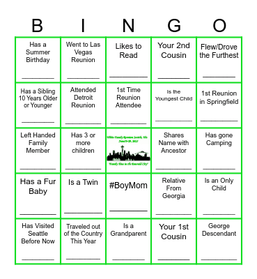 GET TO KNOW THE WHITE FAMILY Bingo Card