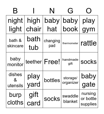 Baby Bingo Card