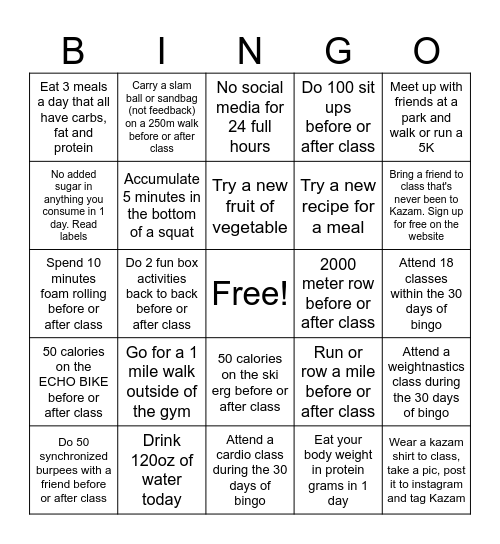 Kazam Bingo Card
