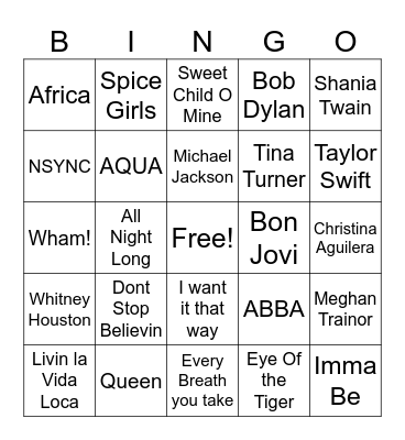 musical bingo Card